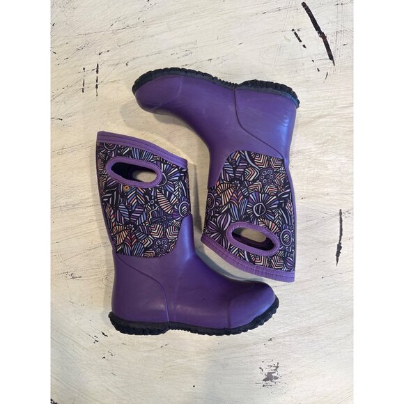 Boggs Other - Bogs Girls Purple Waterproof Rubber Boots Size 1 Big Kids Floral Garden